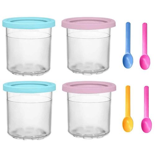 4 PièCes Tasses de Pintes de CrèMe GlacéE pour Pot de Stockage de Remplacements de SorbetièRe de la SéRie NINJA- CREAMI avec Couvercles D'éTanchéIté