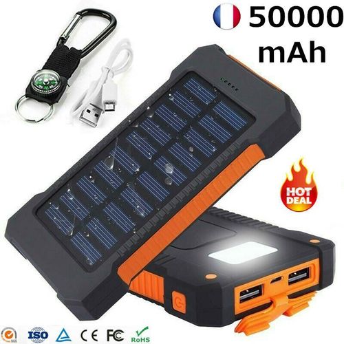 Bluecoo®50000mah Ultra-Mince Solaire Étanche Batterie Externe Portable Alimentation Mobile Pour Tous Les Téléphones