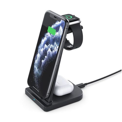 Qumox 3 En 1 Station De Charge Sans Fil Support Qi Chargeur Pour Apple Watch Air Pods Iphone Et D'autre Téléphone Qi Équipé