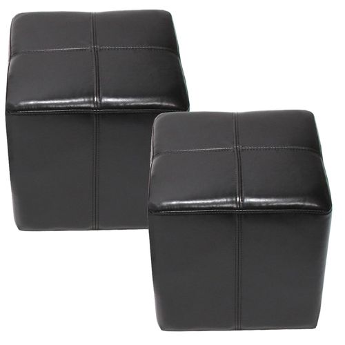 2x Tabouret Pouf Dé Onex, Cuir, 36x36x36cm   Noir