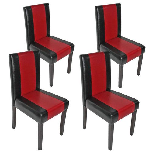 Lot De 4 Chaises De Séjour Littau   Simili-Cuir, Noir-Rouge, Pieds Foncés