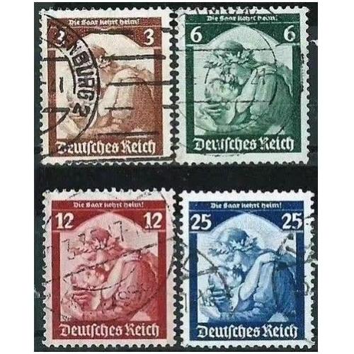 Allemagne, 3ème Reich 1935, Belle Série Complète Timbres Yvert 524 À 527, Rattachement De La Sarre Au Reich Allemand, Filigranes Croix Gammées, Oblitérés Tbe -