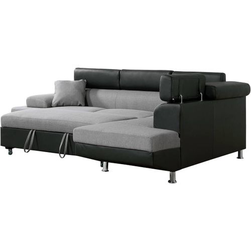 Canapé D'angle Convertible Sophia Luxe - 265 X 190.5 X 80/91 Cm - Noir / Gris - 5 Places - Angle Droit