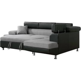 Canap? D'angle Convertible Sophia Luxe - 265 X 190.5 X 80/91 Cm - Noir / Gris - 5 Places - Angle Droit