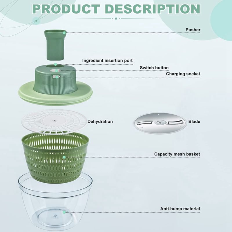 Essoreuse à Salade électrique Rechargeable - Sèche Rapidement Légumes Et Fruits, Sans Fil, Compacte