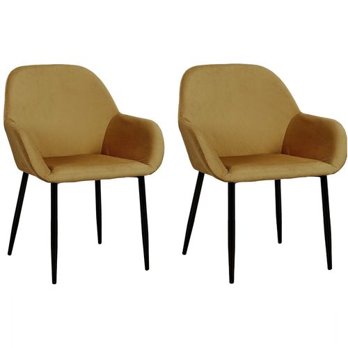 Lot De 2 Fauteuils De Table Design Velours Giulia - Jaune Moutarde