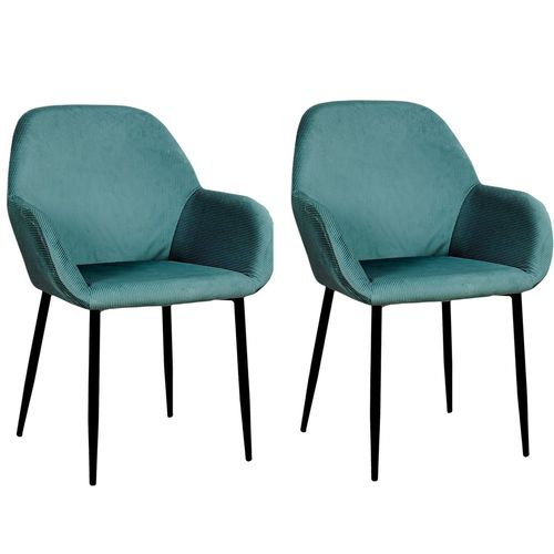 Lot De 2 Fauteuils De Table Design Velours Giulia - Bleu Canard