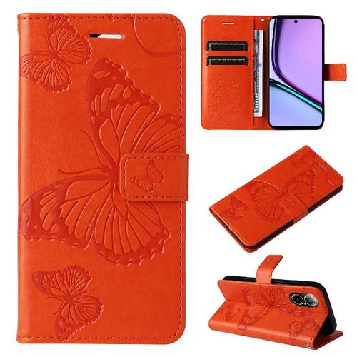 Étui Pour Realme C67 4g Couverture Magnétique Couverture Antichoc Cuir Pu Avec Support De Fente Pour Carte Flip Kickband - Orange