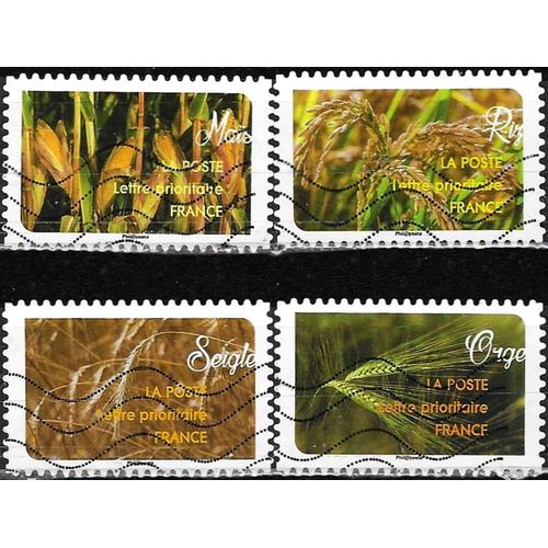 France 2017, Série "Une Moisson De Céréales", Beaux Timbres Yvert 1144 Maïs, 1146 Riz, 1147 Seigle Et 1150 Orge, Oblitérés, Tbe.