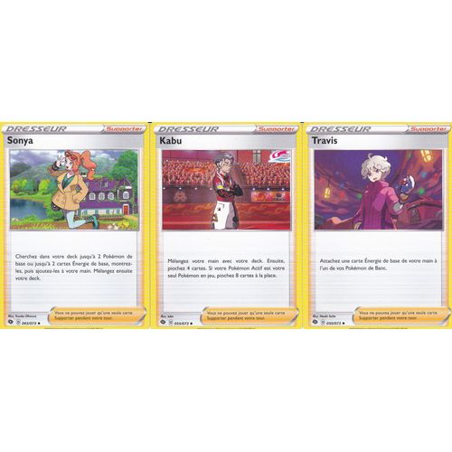 3 Cartes Pokemon - Travis - 050/073 + Kabu 055/073 + Sonya 065/073 - Épée Et Bouclier 3,5 La Voie Du Maitre