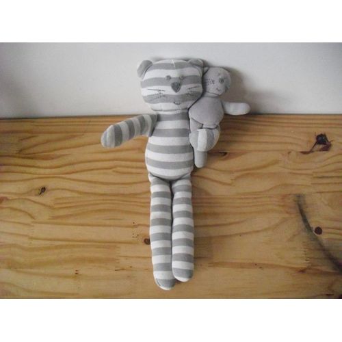 Doudou Chat Gris Bout'chou Et Son Bébé