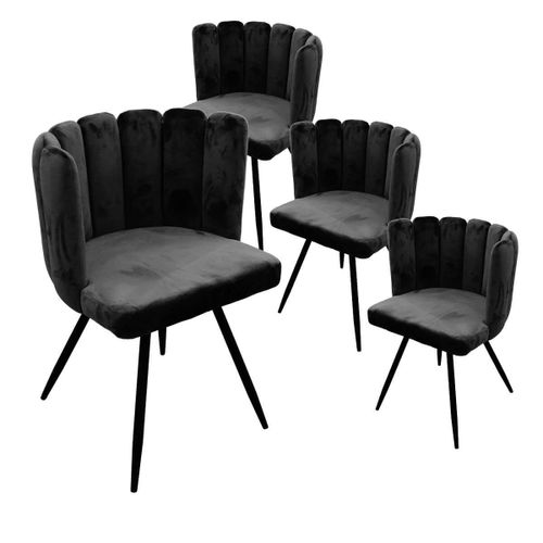 Charlotte - Lot De 4 Chaises Velours Noir