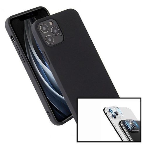 Kit Verre Trempé Pour Le Film Caméra Arrière + Coque Silicone Liquide Pour Iphone 12 Pro - Noir