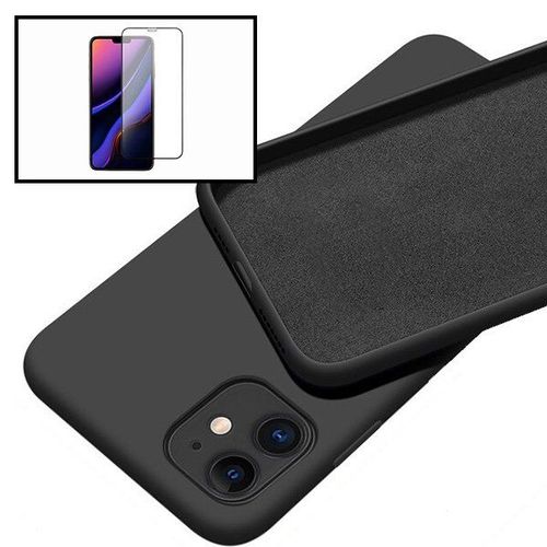 Kit Verre Trempé 5d Full + Coque Silicone Liquide Pour Iphone 12 - Noir