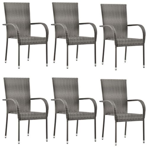 Vidaxl Chaises Empilables D'extérieur Lot De 6 Gris Résine Tressée