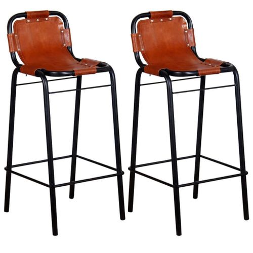 Vidaxl Tabourets De Bar 2 Pcs Cuir Véritable