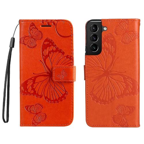 Étui Pour Samsung Galaxy S22 Plus Cuir Pu Flip Kickband Couverture Antichoc Couverture Magnétique Avec Support De Fente Pour Carte - Orange