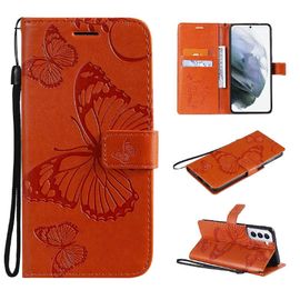 Étui Pour Samsung Galaxy S21 Cuir Pu Couverture Magnétique Avec Support De Fente Pour Carte Couverture Antichoc Flip Kickband - Orange