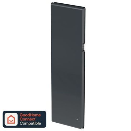 Radiateur connecté électrique à inertie fluide GoodHome Iriya anthracite 1500W vertical.