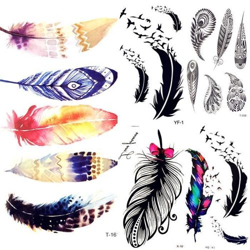 5 Morceaux Ete Aquarelle Plume Oiseau Tatouage Temporaire Femmes Tribal Henne Faux Autocollants De Tatouage Hommes Corps Arm Art Rakuten