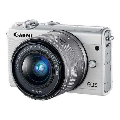 Canon EOS M100 - Appareil photo numérique - sans miroir - 24.2 MP - APS-C - 1080p / 60 pi/s - 3x zoom optique lentille EF-M 15-45 mm - Wi-Fi, NFC, Bluetooth - blanc