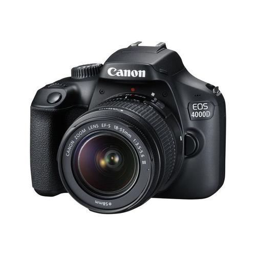 Canon EOS 4000D - Appareil photo numérique - Reflex - 18.0 MP - APS-C - 1080p / 30 pi/s - 3x zoom optique objectifs EF-S 18-55mm III et EF 75-300mm III - Wi-Fi - noir