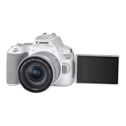 Canon EOS 250D - Appareil photo numérique - Reflex - 24.1 MP - APS-C - 4K / 25 pi/s - 3x zoom optique objectif EF-S 18-55 mm IS STM - Wi-Fi, Bluetooth - blanc