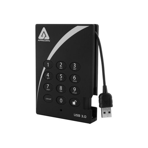 Apricorn Aegis Padlock 3.0 A25-3PL256-1000 - Disque dur - chiffré - 1 To - externe (portable) - 2.5" - USB 3.0 - 5400 tours/min - mémoire tampon : 8 Mo - FIPS 197