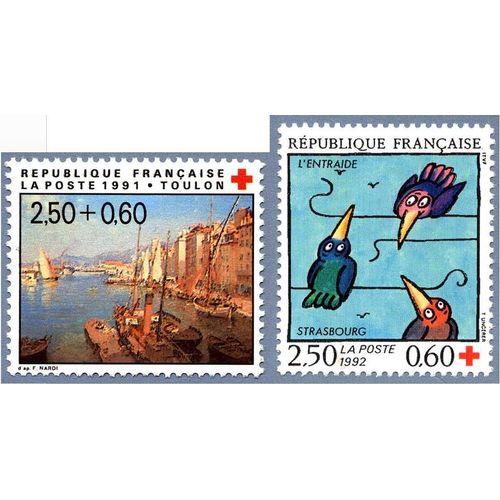 France 1991 / 1992, Au Profit De La Croix Rouge, Très Beaux Timbres Neufs** Luxe Yvert 2733 Toulon Et 2783 Association L'entraide À Strasbourg.