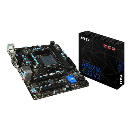 MSI A88XM-E35 V2 - Carte-mère - micro ATX - Socket FM2+ - AMD A88X Chipset - USB 3.0 - Gigabit LAN - carte graphique embarquée (unité centrale requise) - audio HD (8 canaux)