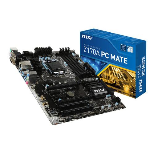 MSI Z170A PC MATE - Carte-mère - ATX - LGA1151 Socket - Z170 Chipset - USB 3.1 Gen 1, USB 3.1 Gen 2 - Gigabit LAN - carte graphique embarquée (unité centrale requise) - audio HD (8 canaux)