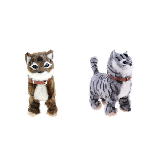 2 Pcs Peluche Animee Chaton Chat Qui Marche Et Miaule Brun Gris Rakuten