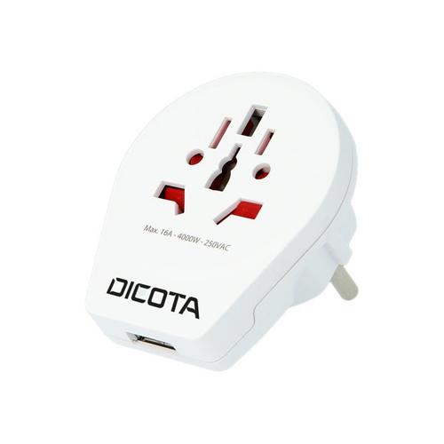 DICOTA World Adapter PRO & USB - Adaptateur secteur - CA 110/220 V - blanc