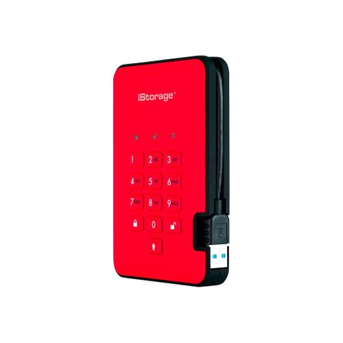 iStorage diskAshur² - Disque dur - chiffré - 1 To - externe (portable) - USB 3.1 Gen 1 - 5400 tours/min - mémoire tampon : 8 Mo - AES 256 bits, FIPS 197 - rouge passion - Conformité TAA