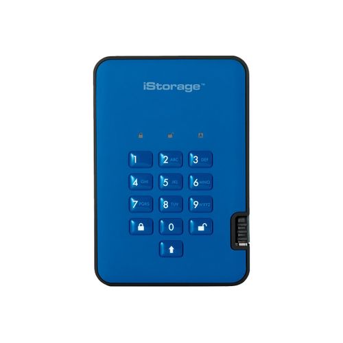 iStorage diskAshur² - SSD - chiffré - 128 Go - externe (portable) - USB 3.1 - FIPS 197, 256-bit AES-XTS - Bleu océan - Conformité TAA