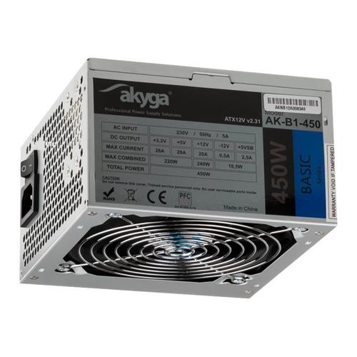 Akyga Basic Series AK-B1-450 - Alimentation électrique (interne) - ATX12V 2.31 - CA 230 V - 450 Watt - PFC - gris