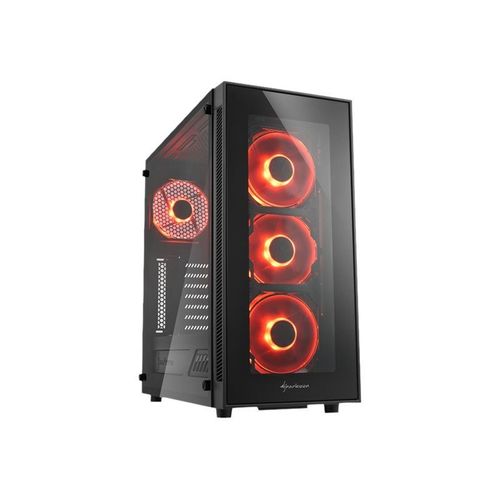 Sharkoon TG5 - Tour - ATX - panneau latéral fenêtré (verre trempé) - pas d'alimentation - rouge - USB/Audio