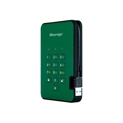 iStorage diskAshur² - Disque dur - chiffré - 3 To - externe (portable) - USB 3.1 - 5400 tours/min - mémoire tampon : 8 Mo - FIPS 197, 256-bit AES-XTS - vert anglais - Conformité TAA