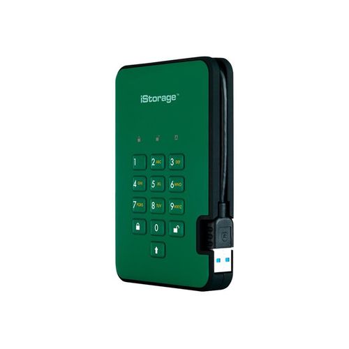 iStorage diskAshur² - Disque dur - chiffré - 4 To - externe (portable) - USB 3.1 - 5400 tours/min - mémoire tampon : 8 Mo - FIPS 197, 256-bit AES-XTS - vert anglais - Conformité TAA