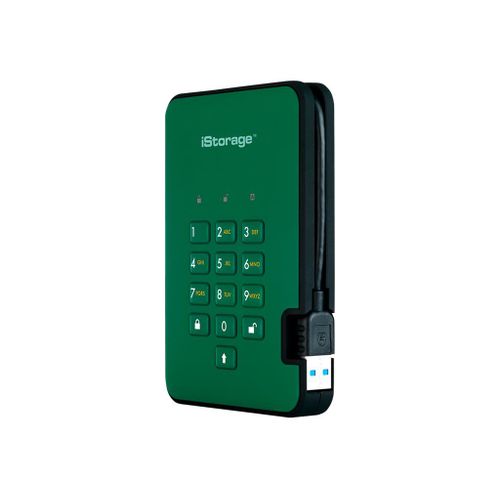 iStorage diskAshur² - Disque dur - chiffré - 5 To - externe (portable) - USB 3.1 - 5400 tours/min - mémoire tampon : 8 Mo - FIPS 197, 256-bit AES-XTS - vert anglais - Conformité TAA