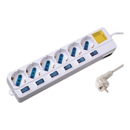 Ewent EW3932 - Coupe-circuit - 3500 Watt - entrée : power CEE 7/7 - connecteurs de sortie : 6 (CEE 7/4) - 3 m cordon - Italie - blanc