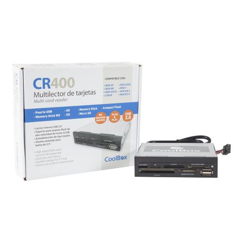 CoolBox CR-400V2 - Lecteur de carte - 38 en 1 - 3,5 po (CF I, CF II, MS, MS PRO, Microdrive, MMC, SD, MS Duo, xD, RS-MMC, microSD, SDHC, MS Micro, microSDHC) - USB 2.0