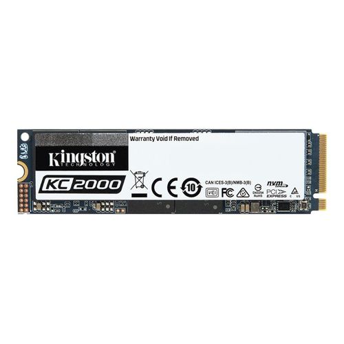 Kingston KC2000 - SSD - chiffré - 500 Go - interne - M.2 2280 - PCIe 3.0 x4 (NVMe) - AES 256 bits - TCG Opal Encryption 2.0