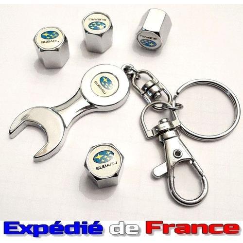 4 Bouchons De Valves + Porte-Clés - Logo Subaru (Blanc) - Tout Acier -