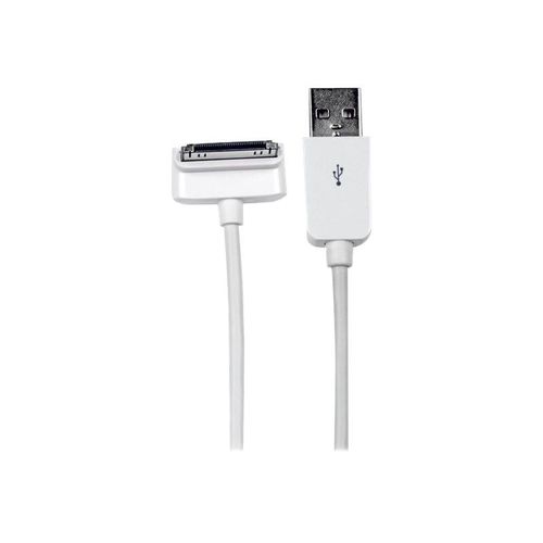 StarTech.com Câble connecteur Apple Dock 30 broches coudé vers le bas vers USB 2 m - Cordon de charge/sync pour iPad iPhone iPod - Blanc - Câble de chargement / de données - USB mâle pour Apple...