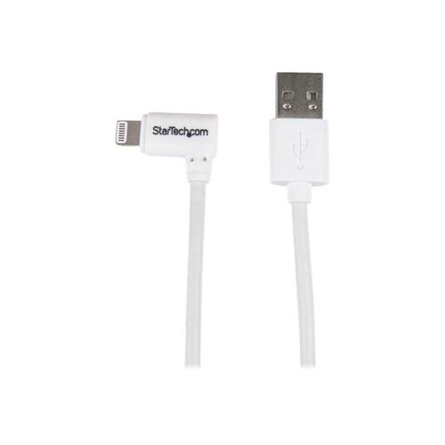 StarTech.com Câble Apple Lightning coudé vers USB de 2 m - Cordon de charge / synchronisation à angle droit ou gauche - Blanc - Câble Lightning - Lightning mâle pour USB mâle - 2 m - double...