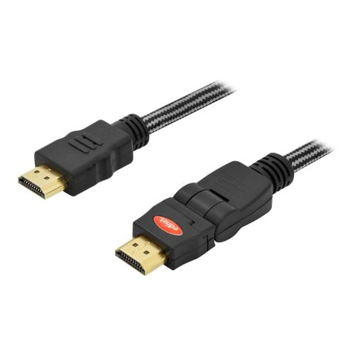 Ednet High Speed - Câble HDMI avec Ethernet - HDMI prise pour HDMI prise -  3 m - double blindage - noir - connecteur rotatif, support 4K