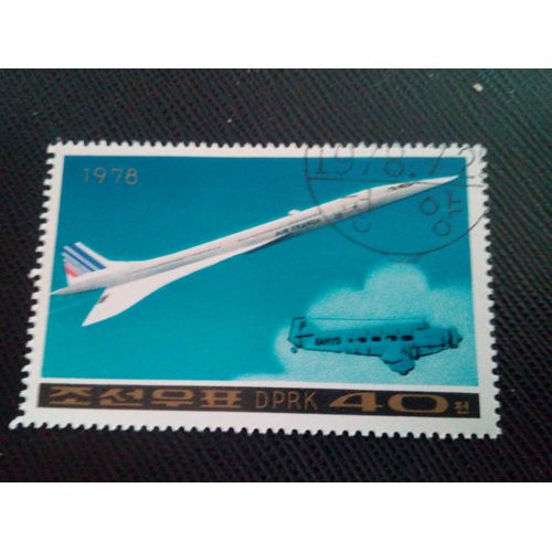Timbre Coree Du Nord Yt 1451g Jet Supersonique Concorde Et Trimoto Wibault 283 1978 ( 051204 )