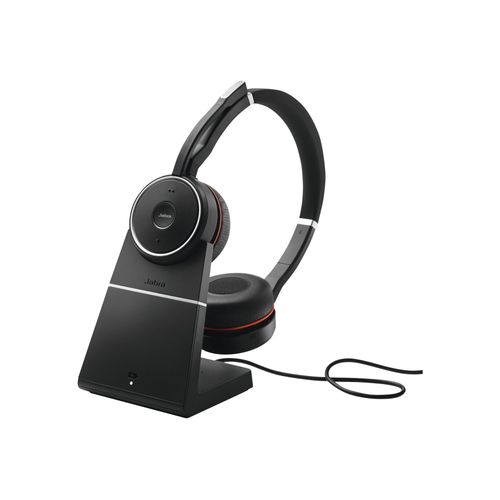 Jabra Evolve 75 MS Stereo - Micro-casque - sur-oreille - Bluetooth - sans fil - Suppresseur de bruit actif - USB - avec support de chargement