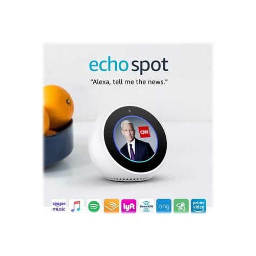 Assistant vocal Amazon Echo Spot avec écran connecté et Alexa - Blanc